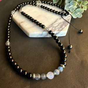 Moonstone Labradorite and Black Tourmaline Necklace For Men